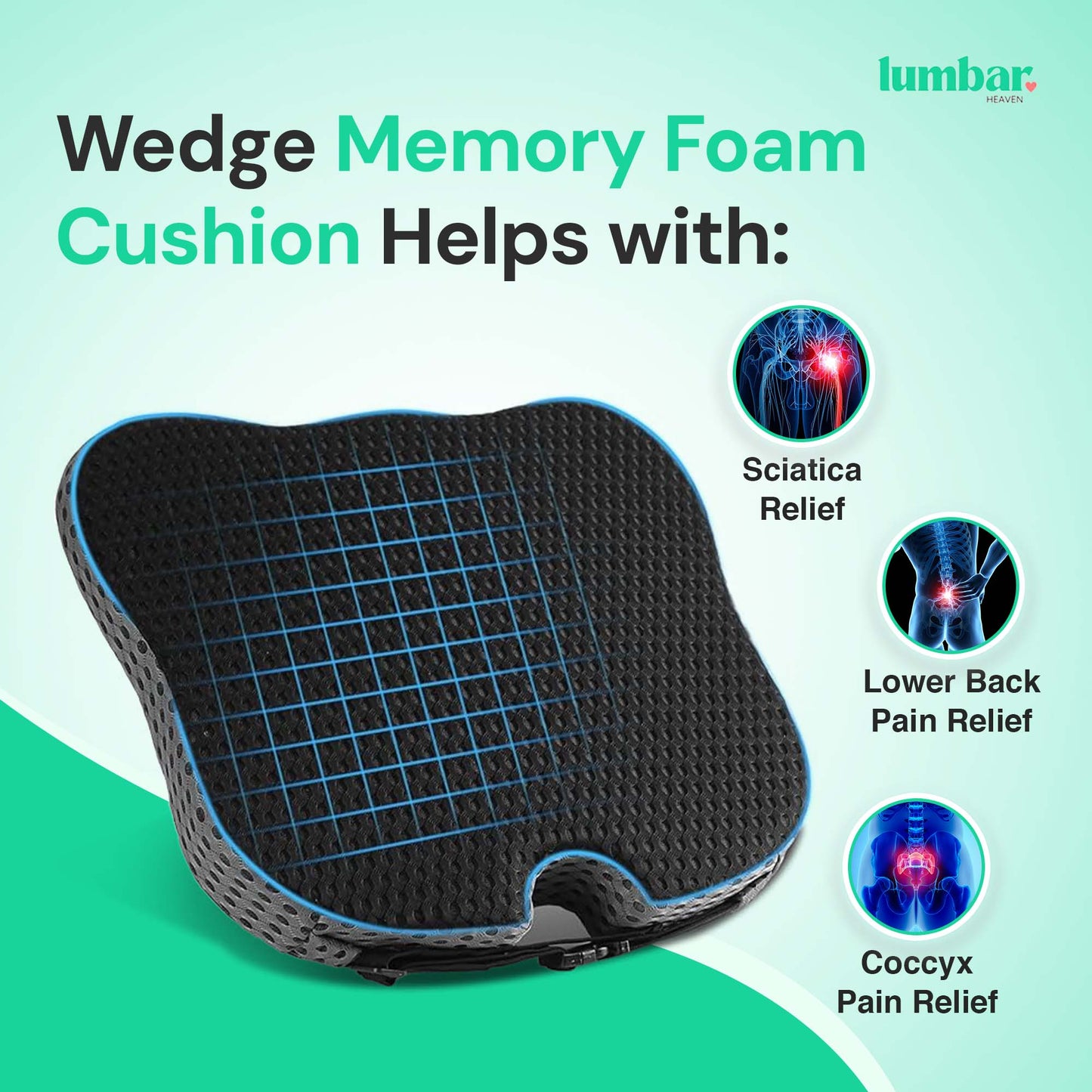 Lumbar Heaven Wedge Memory Foam Car Seat Cushion - Lumbar Heaven