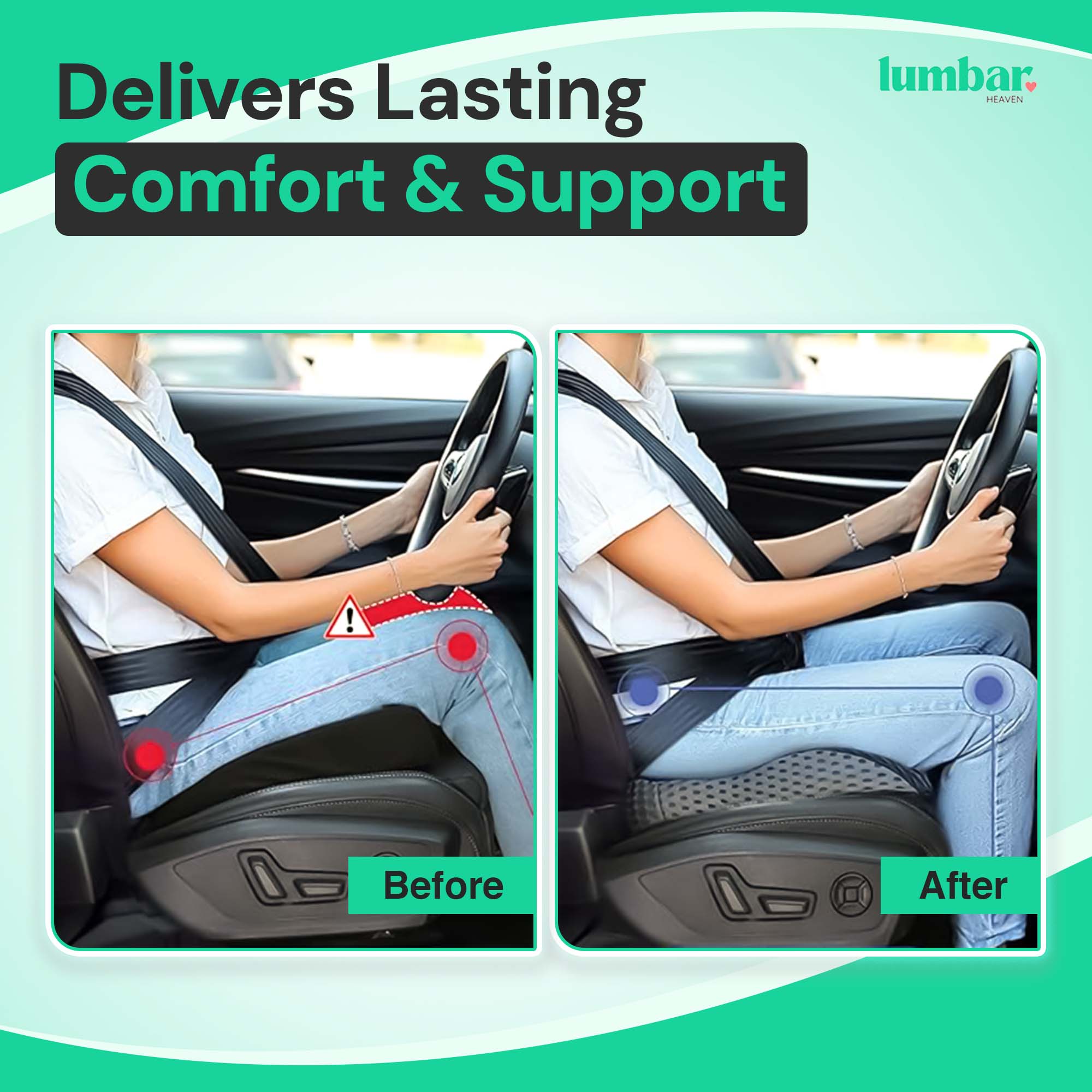 Lumbar Heaven Wedge Memory Foam Car Seat Cushion - Lumbar Heaven